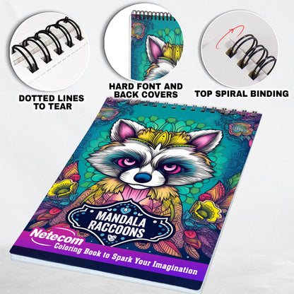 Mandala Raccoons Spiral Bound Coloring Book, 30 Raccons Mandalas Coloring Book for Unwind and Stress Relief, Excellent Gift for Animal World Lovers, Coloring Book for Adults