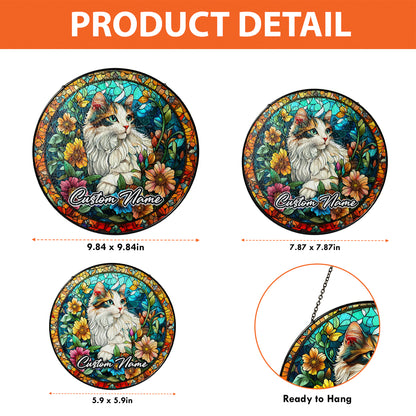 Netecom Personalized Cat Stained Glass Ornament, Custom Pet Memorial Suncatcher, Pet Loss Remembrance Gift, Christmas Decoration