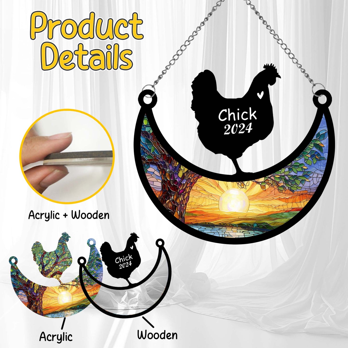Netecom Personalized Chicken Memorial Suncatcher, Custom Chicken Ornament with Name Date, Pet Loss Remembrance Gifts, Sympathy Gift for Loss of Pet, Bereavement Gifts for Loss of Pet, Grief Gift