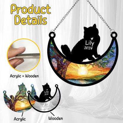 Netecom Personalized Siberian Cat Memorial Suncatcher, Custom Cat Ornament with Name Date, Loss of Pet Sympathy Suncatcher Gifts for Cat Lovers, Remembrance Gifts for Loss of Pet