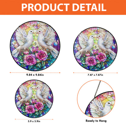 Netecom White Doves Stained Glass Suncatcher, Romantic Window Hanging Decor, Elegant Home Accent, Wedding Anniversary or Christmas Gift for Couples