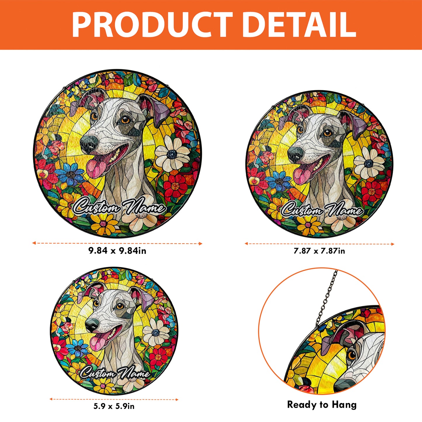 Netecom Custom Whippet Dog Stained Glass Ornament, Personalized Pet Memorial Sun Catcher, Pet Loss Remembrance Gift, Christmas Decoration