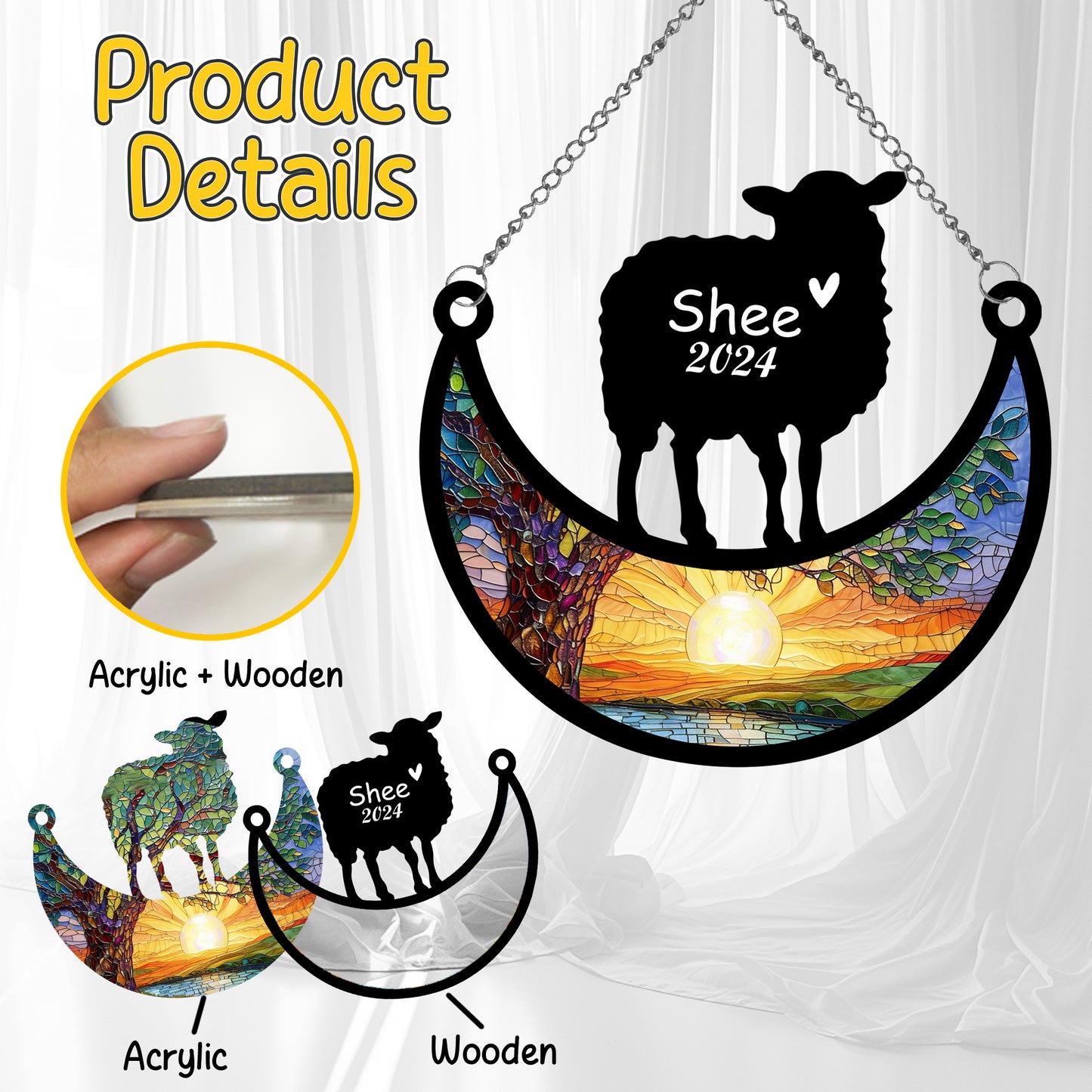 Netecom Personalized Sheep Memorial Suncatcher, Custom Sheep Ornament with Name Date, Pet Loss Remembrance Gifts, Sympathy Gift for Loss of Pet, Bereavement Gifts for Loss of Pet, Grief Gift