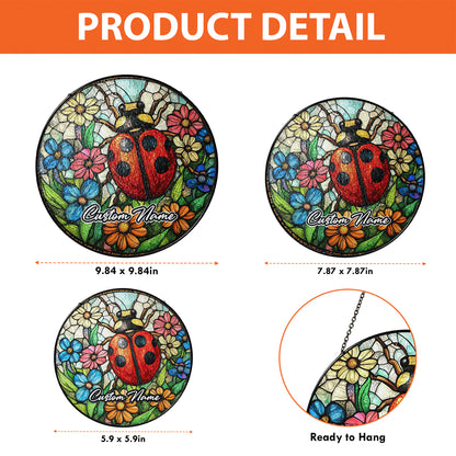 Netecom Personalized Lady Bug Stained Glass Ornament, Custom Memorial Suncatcher, Pet Loss Remembrance Gift, Christmas Decoration