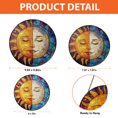 Netecom Sun & Moon Stained Glass Ornament – Custom Celestial Sun Catcher, Personalized Window Hanging, Spiritual Gift