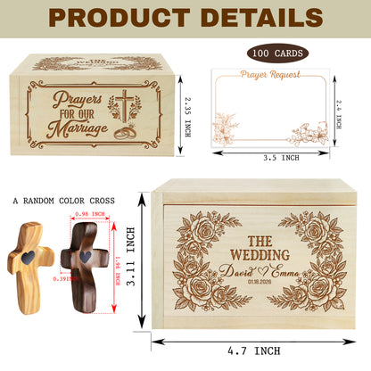 Netecom Personalized Wedding Prayer Box for Couples – Custom Names & Date with Wooden Cross, 100 Prayer Cards, Christian Faith Keepsake Gift