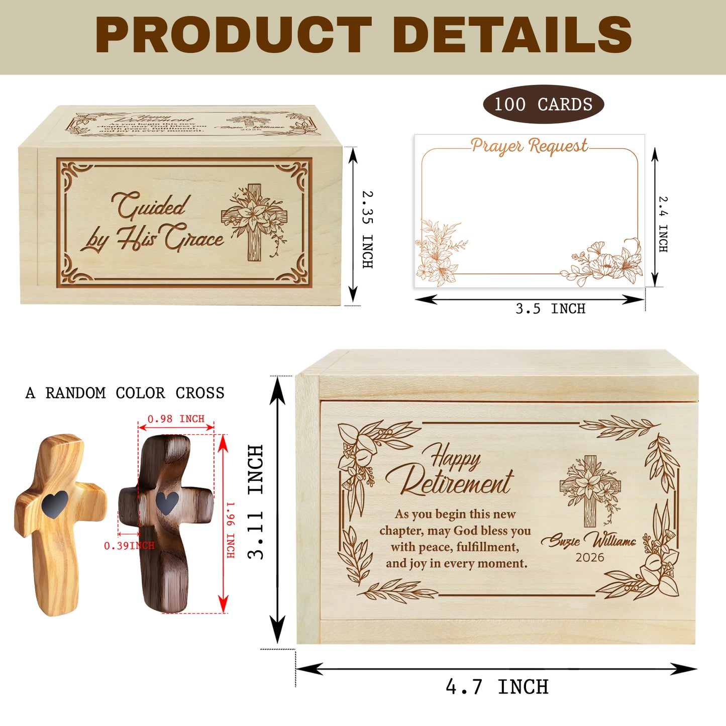 Netecom Personalized Retirement Prayer Box with Custom Name and Year, 100 Prayer Cards, Christian Keepsake Gift for Faith, Reflection, and Spiritual Encouragement