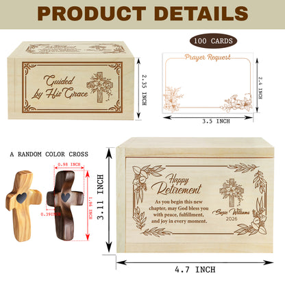 Netecom Personalized Retirement Prayer Box with Custom Name and Year, 100 Prayer Cards, Christian Keepsake Gift for Faith, Reflection, and Spiritual Encouragement