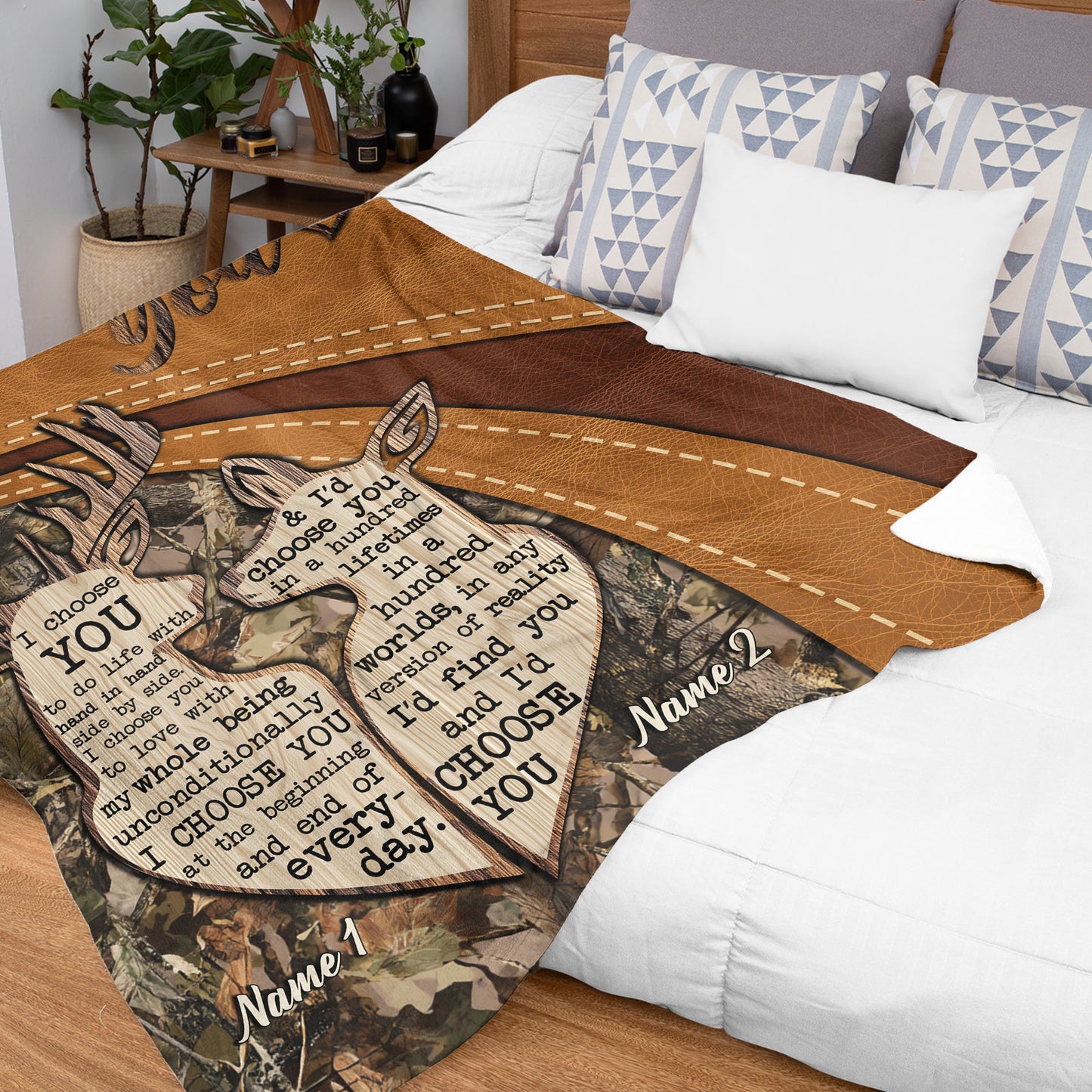 Netecom Personalized I Choose You Deer Couple Blanket, Romantic Hunting Themed Throw Blanket for Couch, Bed or Sofa, Gift for Husband and Wife, Anniversary or Valentine’s Day Present