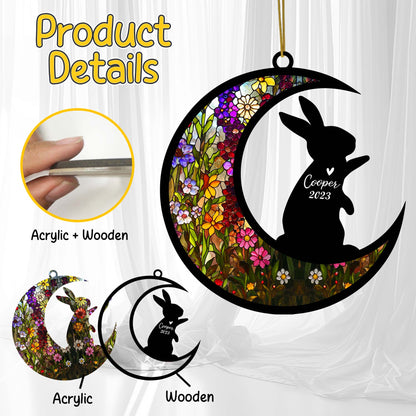 Netecom Personalized Rabbit Memorial Suncatcher, Bereavement Gift for Rabbit Ornament with Name, Pet Loss Gifts for Bunny Lovers Loss of Rabbit Sympathy Gift, Rabbit Lover Gift