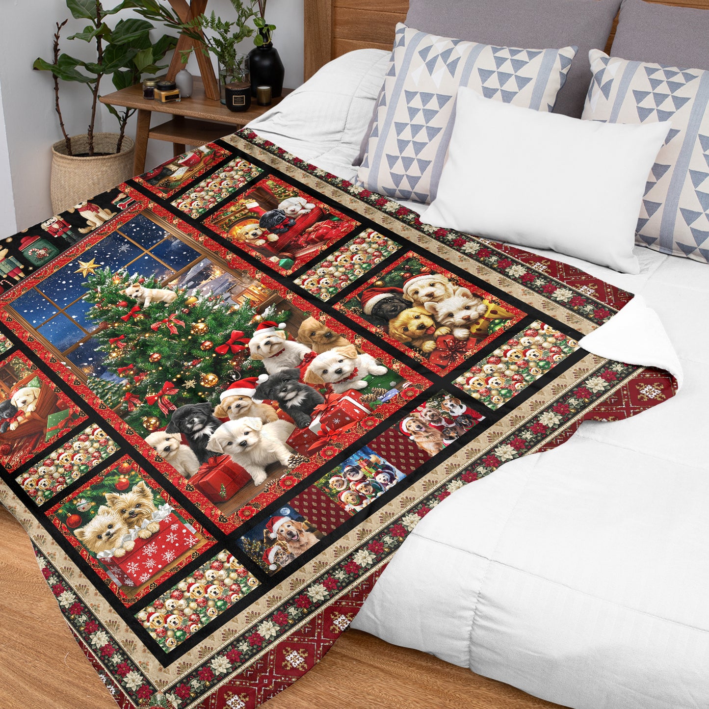 Netecom Christmas Dogs Blanket, Festive Holiday Puppy Throw Blanket for Couch, Bed or Sofa, Ultra Soft and Warm Gift for Christmas Season and Cozy Winter