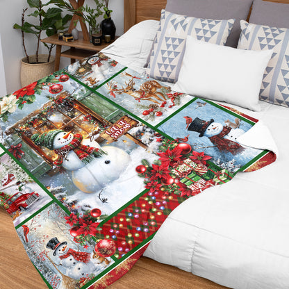 Netecom Christmas Holiday Blanket, Festive Snowman and Winter Scene Throw Blanket for Couch, Bed or Sofa, Ultra Soft Warm Gift for Holiday and Christmas