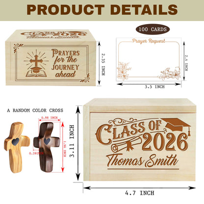 Netecom Personalized Graduation Prayer Box with Custom Name & Year on Box, Custom Name on Cross, 100 Prayer Cards, Faith-Based Christian Keepsake Gift