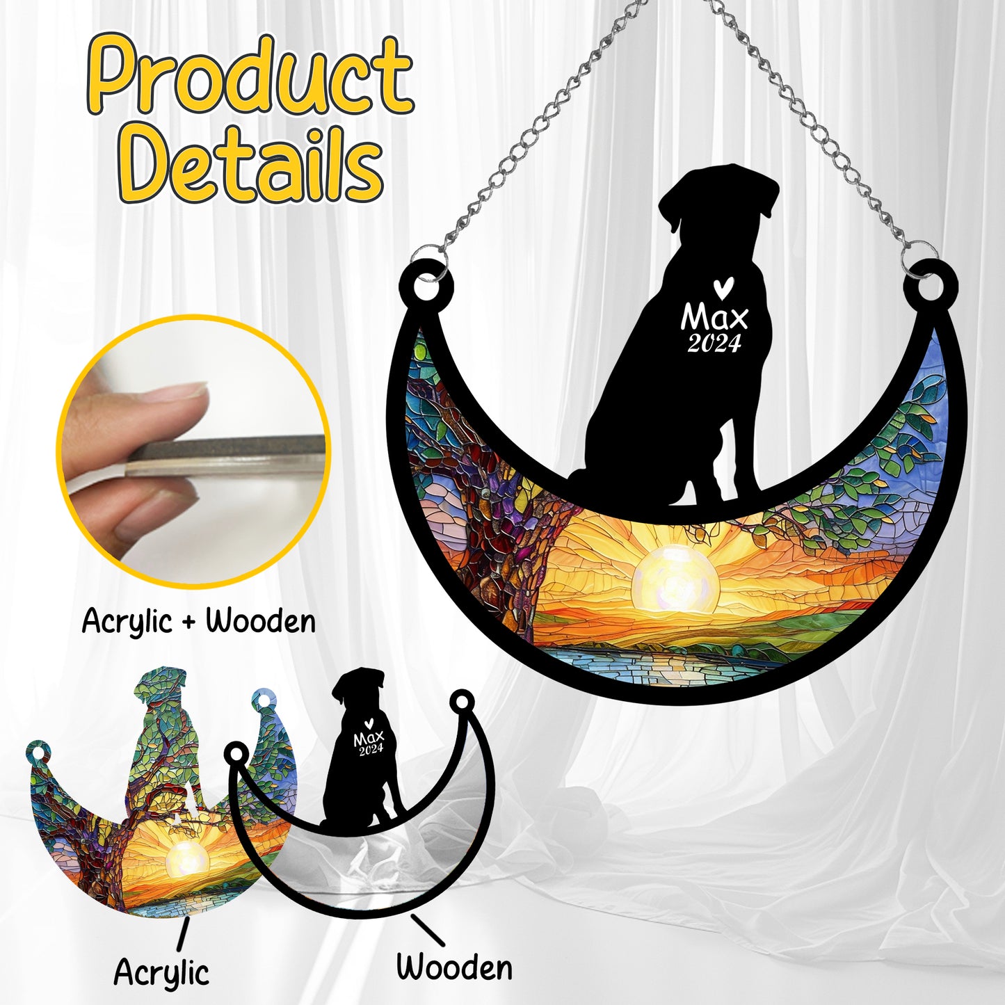 Netecom Personalized Labrador Retriever Memorial Suncatcher, Custom Dog Ornament with Name Date, Dog Loss Sympathy Gift, Pet Loss Remembrance Gifts, Bereavement Gifts for Loss of Pet, Dog Grief Gift