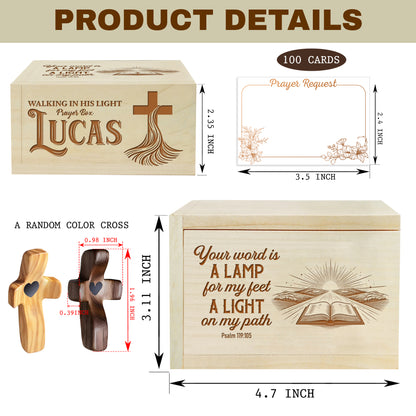 Netecom Personalized Wooden Prayer Box with Custom Names on Box & Cross, 100 Prayer Request Cards, Christian Faith Keepsake for Daily Prayer, Reflection, and Spiritual Encouragement