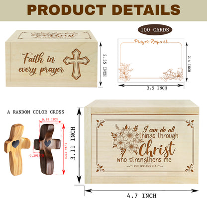 Netecom Personalized Cross Prayer Box, Christian Gift with 100 Prayer Request Cards for Daily Devotion, Reflection, and Spiritual Encouragement