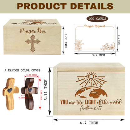 Netecom Personalized Wooden Prayer Box with 100 Prayer Request Cards & Custom Name Cross – Christian Faith Gift You Are the Light of the World