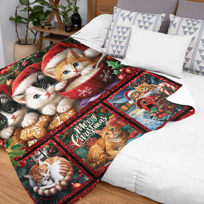 Netecom Christmas Cats Blanket, Cute Holiday Kitten Throw Blanket for Couch, Bed or Sofa, Ultra Soft Warm Gift for Cat Lovers and Christmas