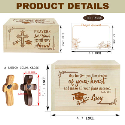 Netecom Personalized Graduation Prayer Box with Custom Name Wooden Cross, Maple Wood Faith Keepsake with 100 Prayer Cards, Christian Gift for New Beginnings
