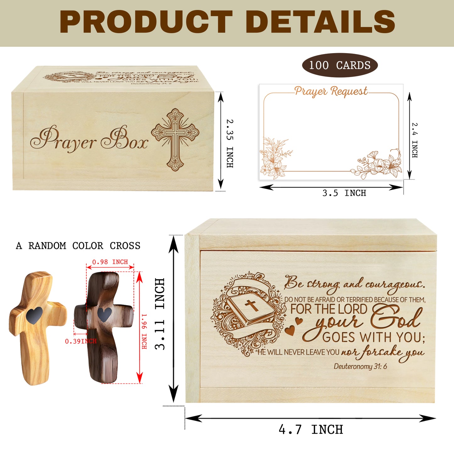 Netecom Personalized Wooden Prayer Box with 100 Prayer Request Cards & Custom Name Cross – Christian Religious Gift for Faith, Encouragement & Daily Prayer