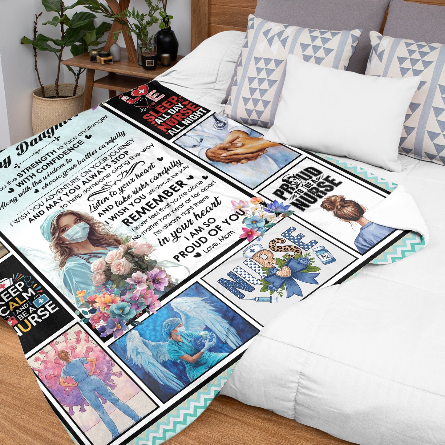 Netecom Personalized Nurse Blanket for Daughter from Mom and Dad, Custom Inspirational Throw Blanket for Couch, Bed or Sofa, Ultra Soft Warm Gift for Nurse’s Birthday, Christmas or Anniversary