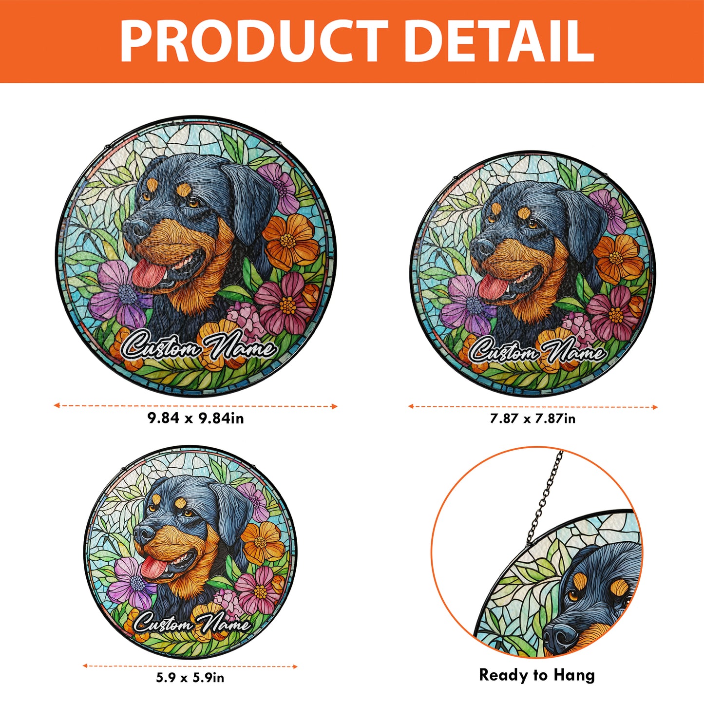 Netecom Personalized Rottweiler Dog Ornament, Custom Memorial Suncatcher, Pet Loss Sympathy Gift, Christmas Decoration