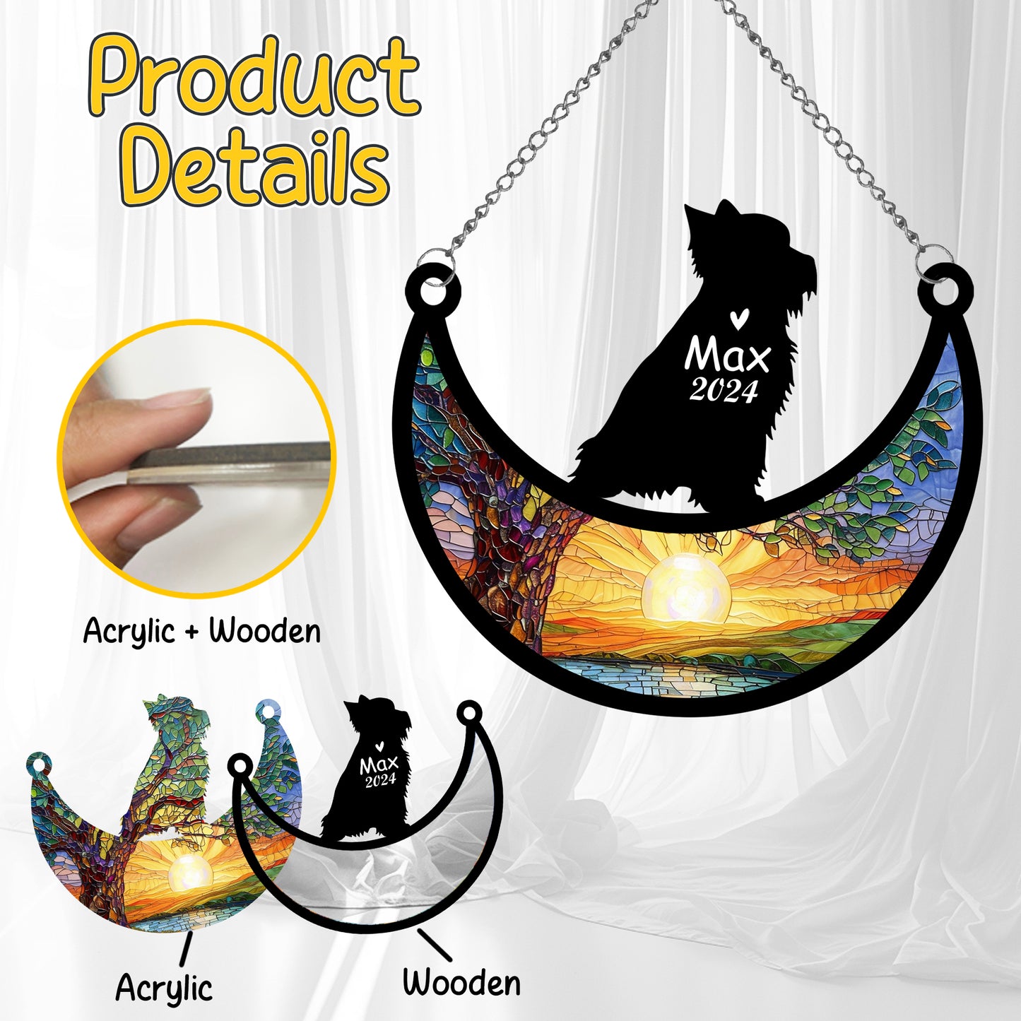 Netecom Personalized Yorkshire Terrier Memorial Suncatcher, Custom Yorkshire Terrier Ornament with Name Date, Dog Loss Sympathy Gift, Pet Loss Remembrance Gifts, Bereavement Gifts for Loss of Pet, Dog Grief Gift