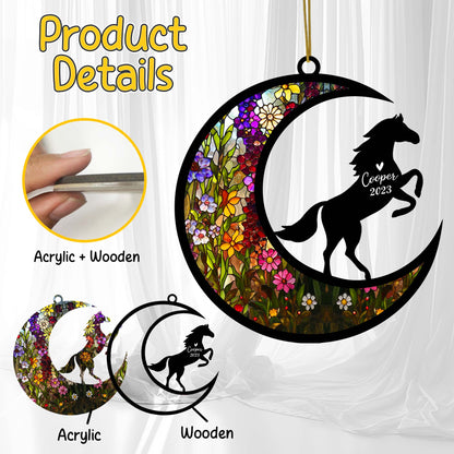 Netecom Personalized Horse Memorial Suncatcher Ornament, Horseback Riding Equestrian Sun catcher Custom Horse Name Date Hanging Bereavement Horse Loss Gift Housewarming Horse Lover Gift
