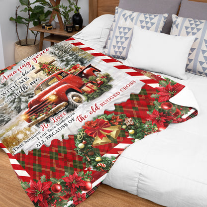 Netecom Christmas Cross and Red Truck Blanket, Holiday Religious Throw Blanket for Couch, Bed or Sofa, Ultra Soft Warm Gift for Christmas and Cozy Winter