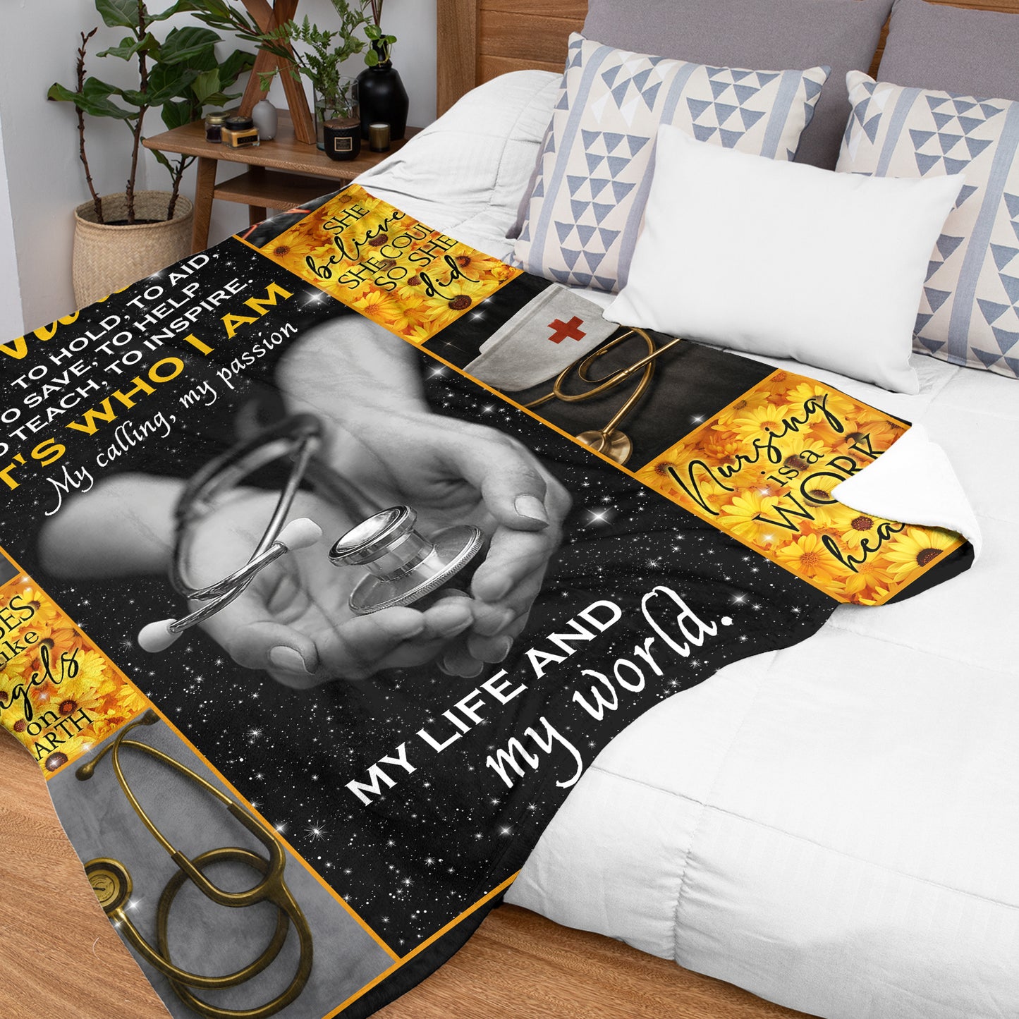 Netecom Personalized Nurse Blanket for Wife from Husband, Stethoscope and Love Letter Throw Blanket for Couch, Bed or Sofa, Birthday, Valentine’s Day, or Anniversary Gift for Nurse Wife