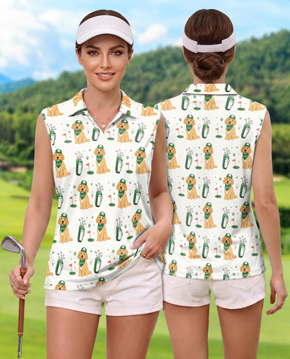 Golden Retriever Allover Sleeveless Polo Shirt for Women | Netecom