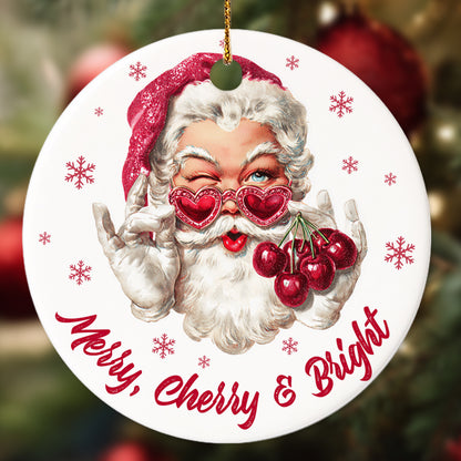 Netecom Funny Santa Claus with Heart Glasses and Fruit Christmas Ornament, Merry Cherry & Bright Ceramic Ornament for Xmas Tree Hanging Decorations Gift, Home Decor, Holiday Party Present