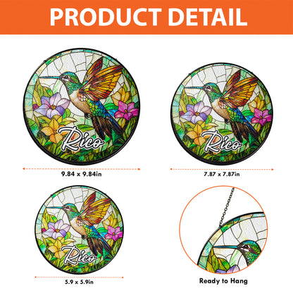 Netecom Personalized Hummingbird Stained Glass Ornament – Custom Flower & Bird Sun Catcher, Nature-Inspired Décor & Gift