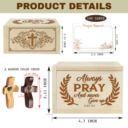 Netecom Personalized Wooden Prayer Box with Scripture Design, Maple Wood Faith Keepsake with 100 Prayer Request Cards & Handheld Cross, Christian Gift for Daily Prayer