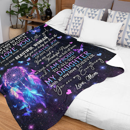Netecom Personalized To My Daughter Blanket from Mom and Dad, Dreamcatcher and Butterfly Throw Blanket for Couch, Bed or Sofa, Birthday or Christmas Gift for Daughter, Graduation, Anniversary