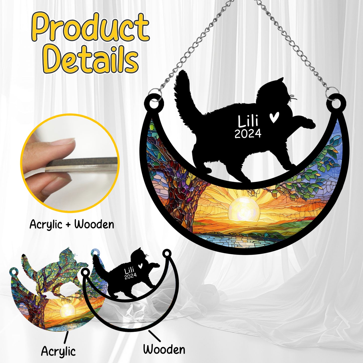 Netecom Personalized British Shorthair Cat Memorial Suncatcher, Custom Cat Ornament with Name Date, Loss of Pet Sympathy Suncatcher Gifts for Cat Lovers, Remembrance Gifts for Loss of Pet