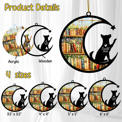 Netecom Personalized Husky Suncatcher for Windows Hanging, Custom Dog Sun Catcher Ornament with Name Date, Unique Gifts for Book Lovers, Reader Teacher Librarian Bookworm