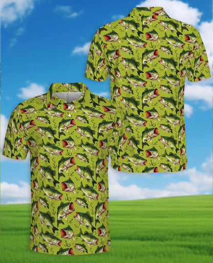 Bass Fishing Pattern Polo Shirt for Men – Outdoor Angler Style | Netecom