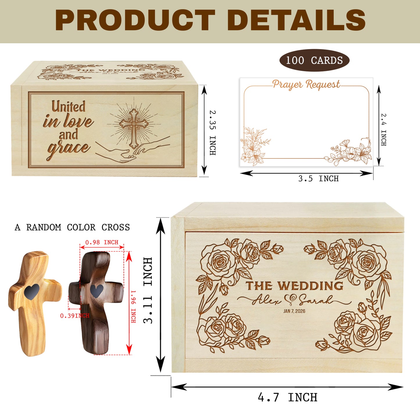 Netecom Personalized Couple Prayer Box with Custom Names and Wedding Date – 100 Prayer Request Cards, Christian Faith Keepsake, Spiritual Encouragement Gift for Him, Her