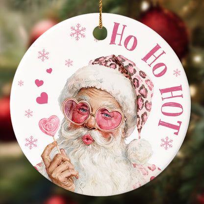 Netecom Funny Ho Ho Hot Santa Christmas Ornament, Santa Claus with Pink Heart Glasses and Candy Ceramic Ornament for Xmas Tree Hanging Decorations Gift, Home Decor, Holiday Party Present