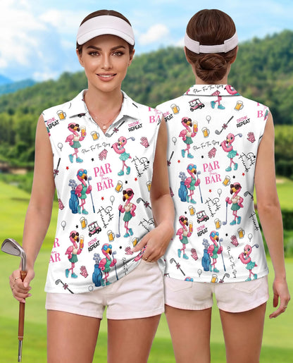 Par Then Bar Flamingo Sleeveless Polo Shirt for Women | Netecom