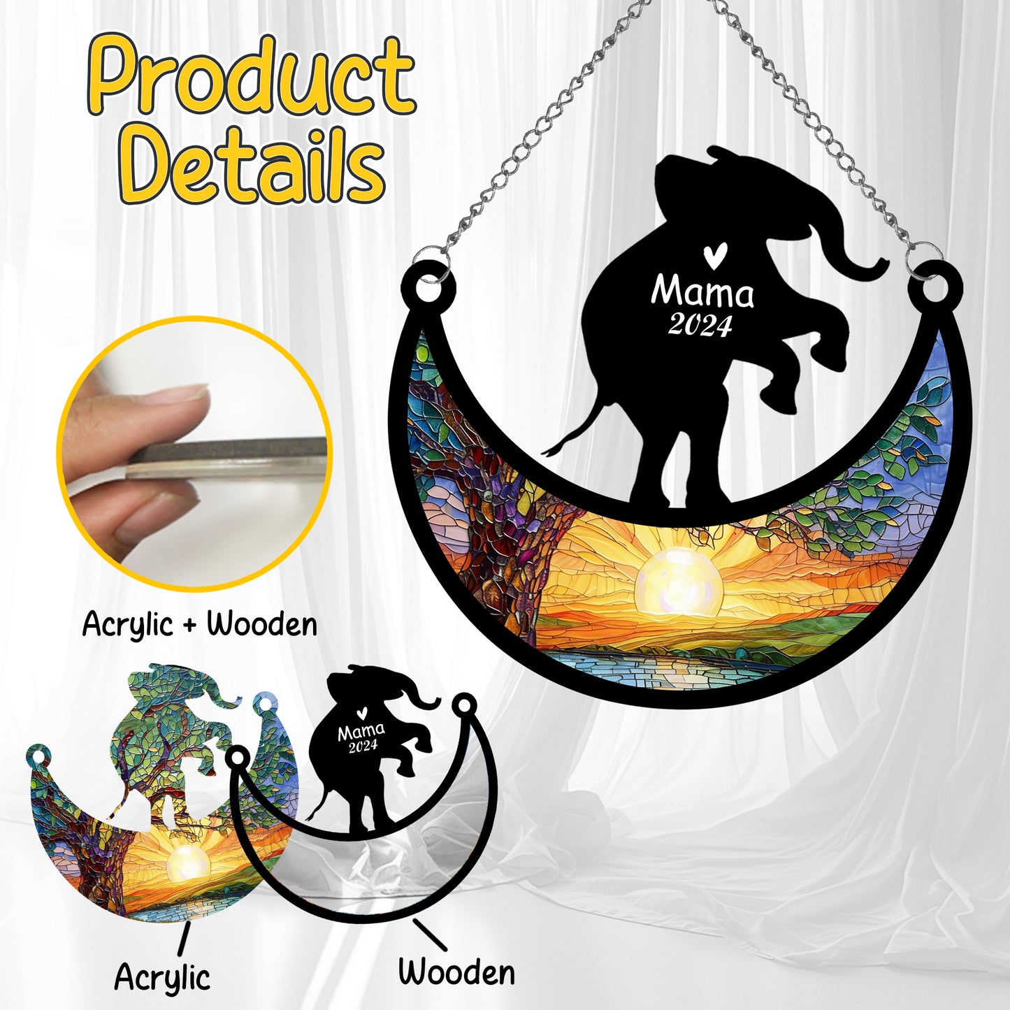 Netecom Personalized Elephant Memorial Suncatcher, Custom Elephant Ornament with Name Date, Pet Loss Remembrance Gifts, Sympathy Gift for Loss of Pet, Bereavement Gifts for Loss of Pet, Grief Gift