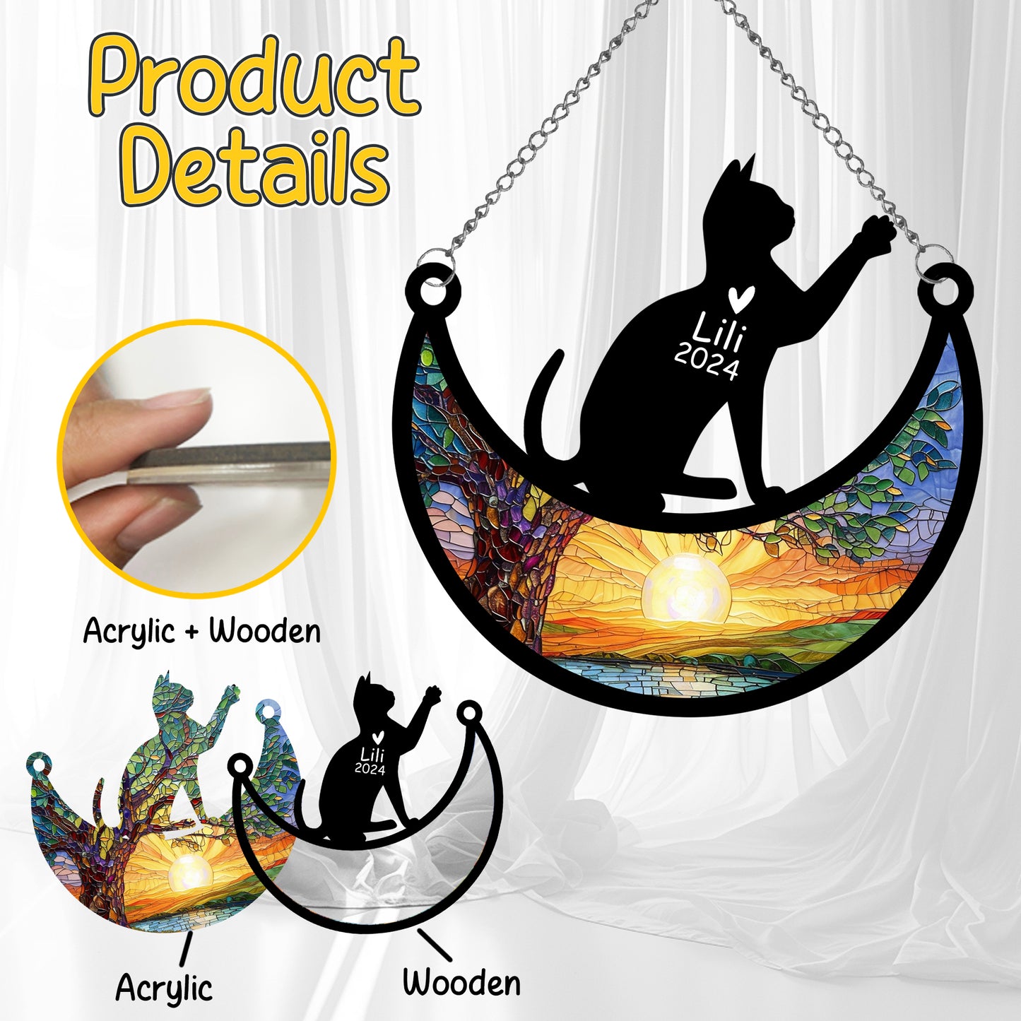 Netecom Personalized Bengal Cat Memorial Suncatcher, Custom Cat Ornament with Name Date, Loss of Pet Sympathy Suncatcher Gifts for Cat Lovers, Remembrance Gifts for Loss of Pet