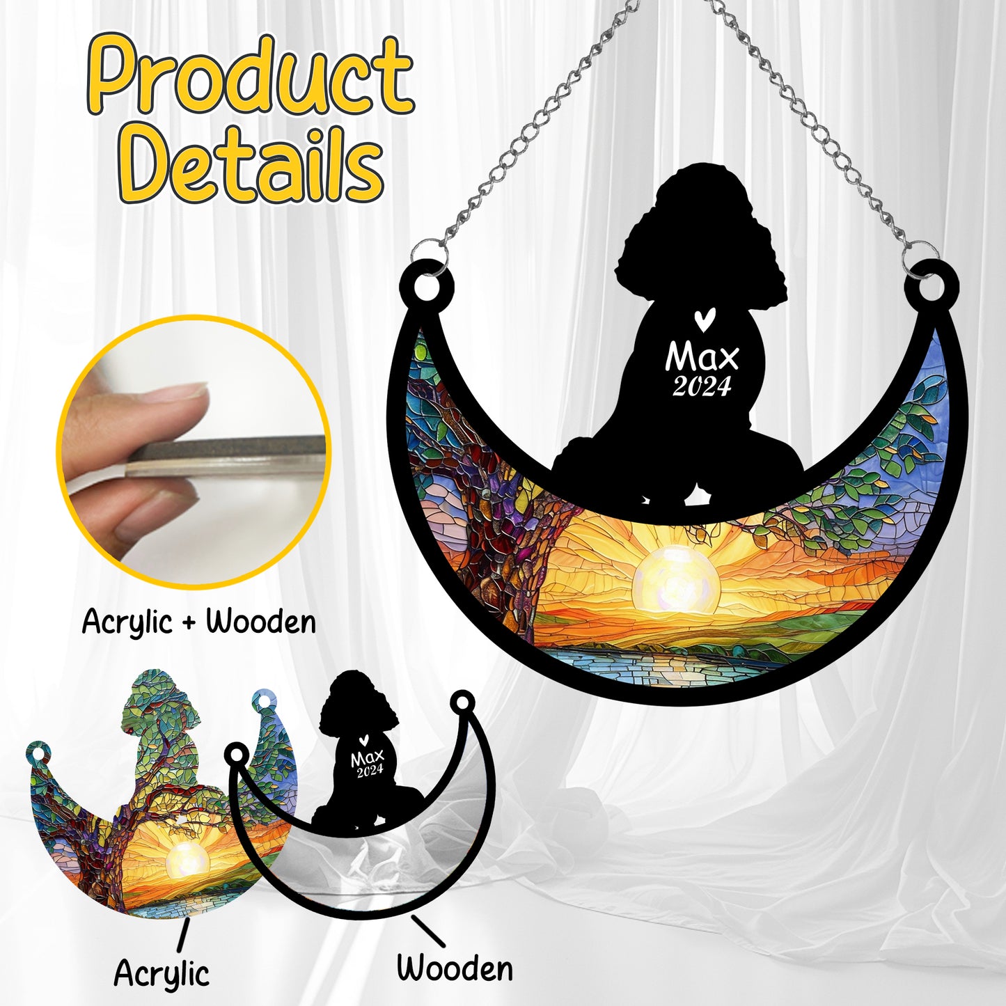 Netecom Personalized Poodle Memorial Suncatcher, Custom Poodle Ornament with Name Date, Dog Loss Sympathy Gift, Pet Loss Remembrance Gifts, Bereavement Gifts for Loss of Pet, Dog Grief Gift