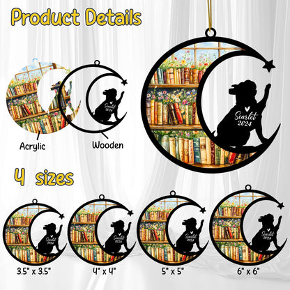 Netecom Personalized Bulldog Suncatcher for Windows Hanging, Custom Dog Sun Catcher Ornament with Name Date, Unique Gifts for Book Lovers, Reader Teacher Librarian Bookworm