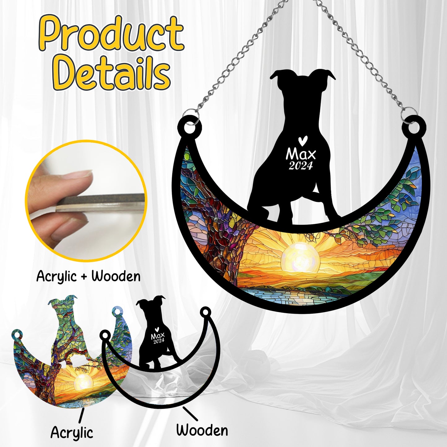 Netecom Personalized Jack Russell Memorial Suncatcher, Custom Jack Russell Ornament with Name Date, Dog Loss Sympathy Gift, Pet Loss Remembrance Gifts, Bereavement Gifts for Loss of Pet