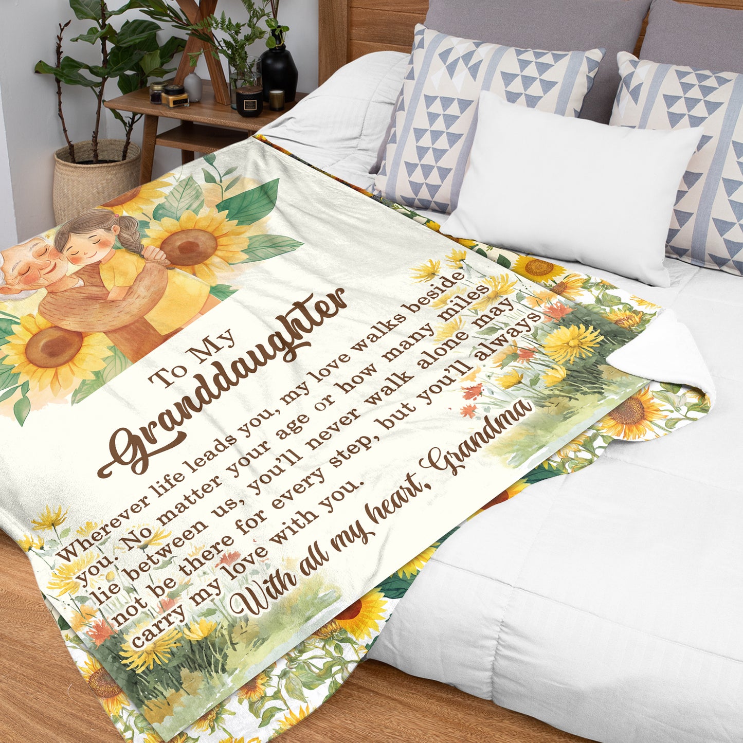 Netecom Personalized To My Granddaughter Blanket from Grandma, Sunflower Throw Blanket for Couch, Bed or Sofa, Ultra Soft Warm, Birthday Gifts for Granddaughter, Present for Christmas, Graduation