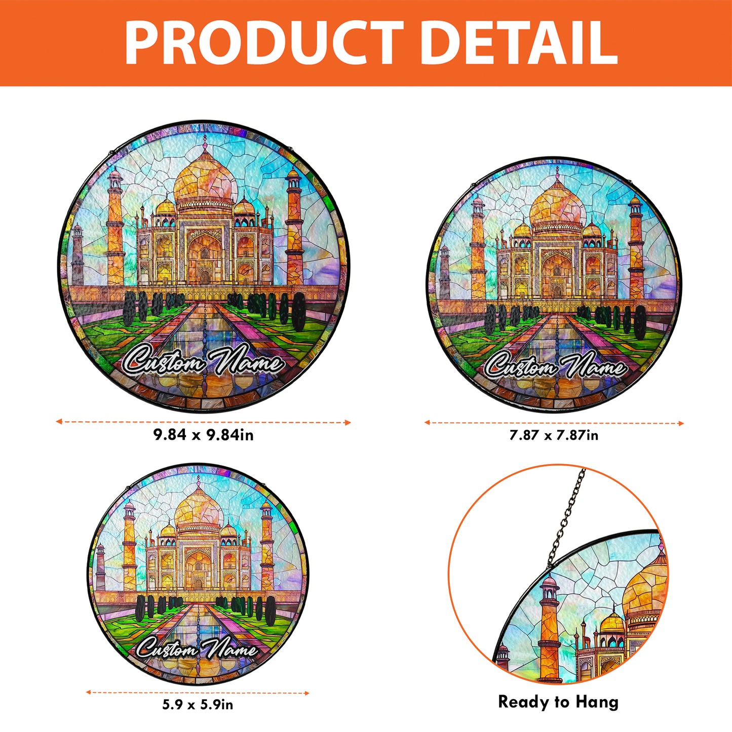 Netecom Personalized India Landmark Stained Glass Sun Catcher – Taj Mahal Inspired Window Ornament, Custom Travel Gift & Home Decor