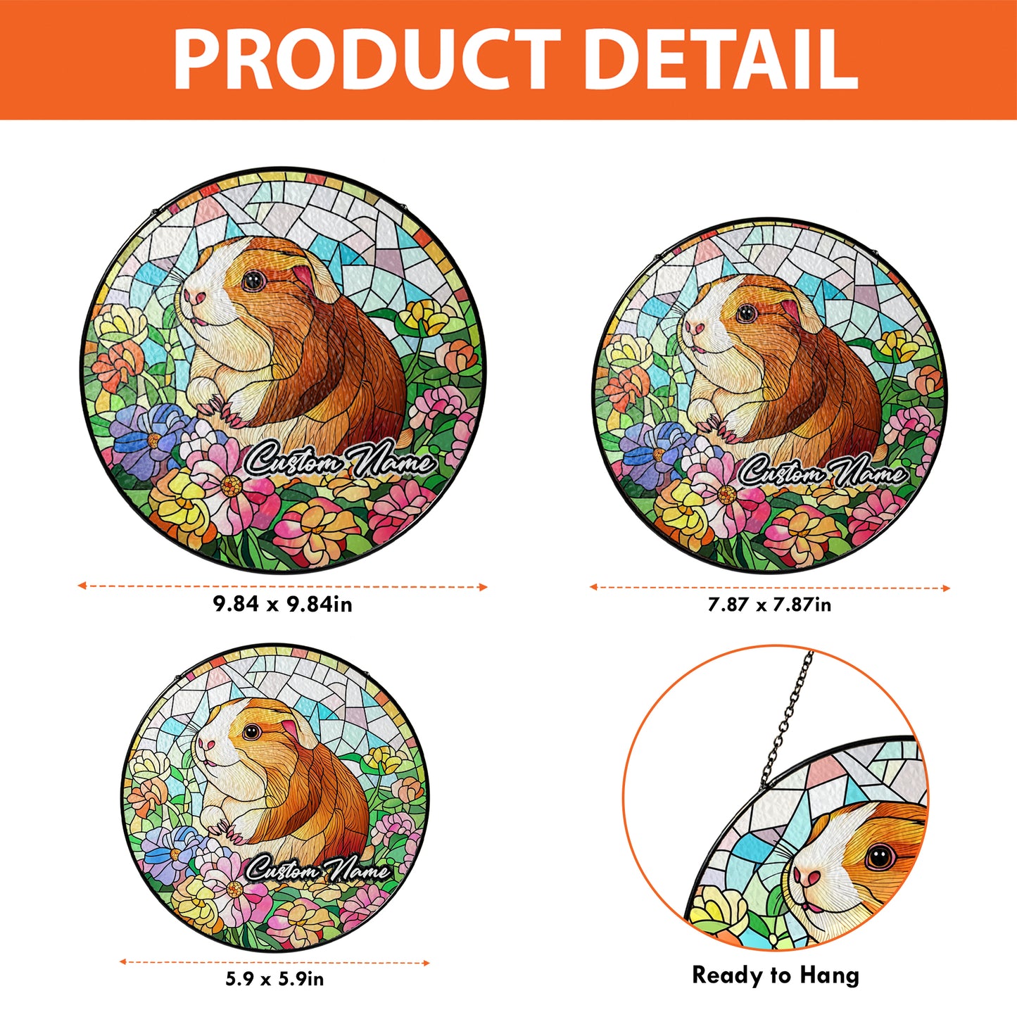 Netecom Personalized Guinea Pig Stained Glass Ornament, Custom Pet Memorial Suncatcher, Pet Loss Sympathy Gift, Christmas Decoration