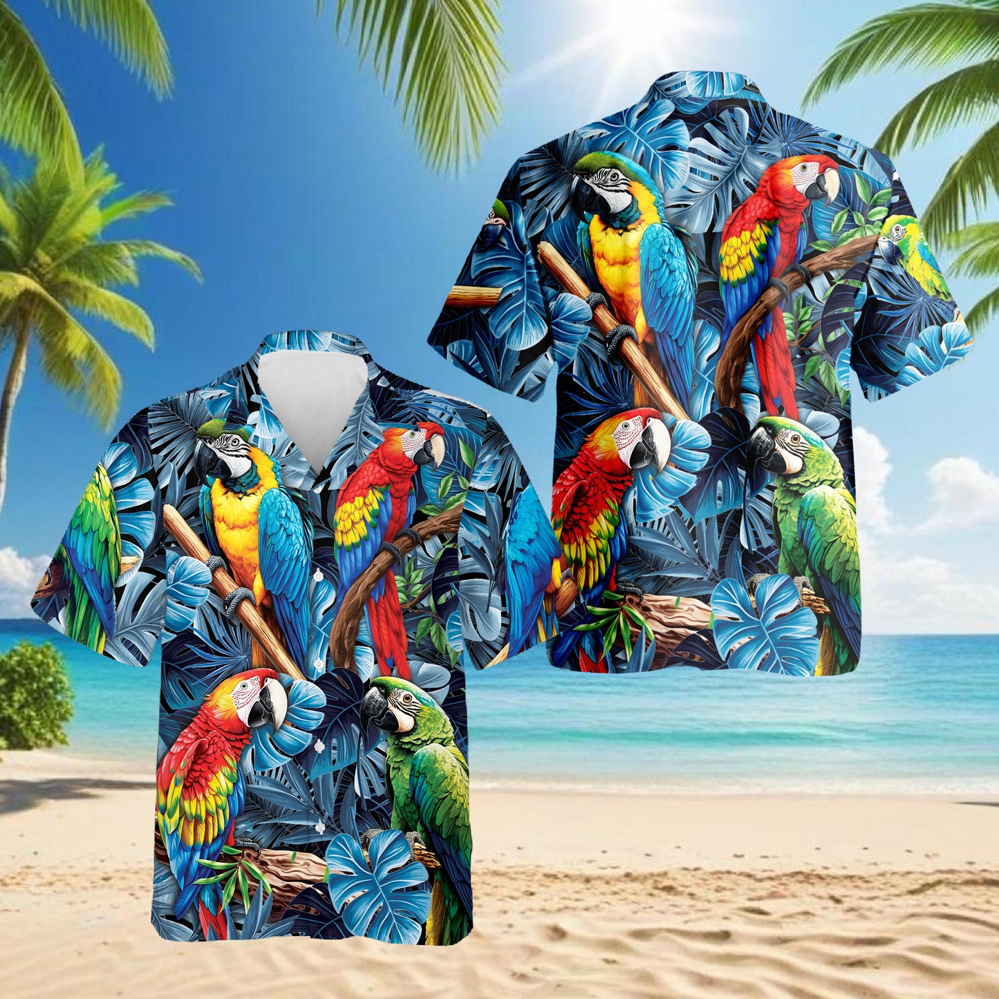 Netecom Colorful Parrot Hawaiian Shirt for Men Women, Bird Lover Gifts, Tropical Animal Button Down Summer Beach Shirts